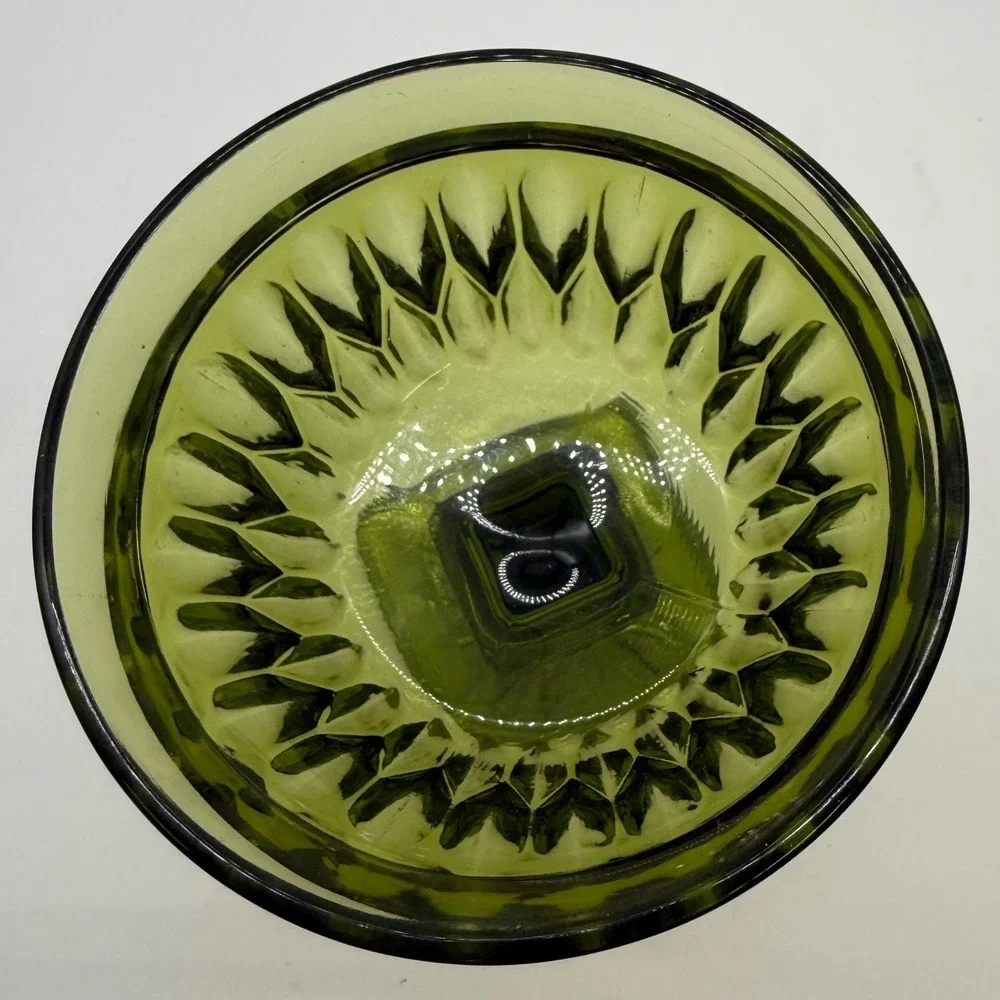 Vtg indiana Glass green Pedestal Compote Dish goblet MCM Retro mountvernon
